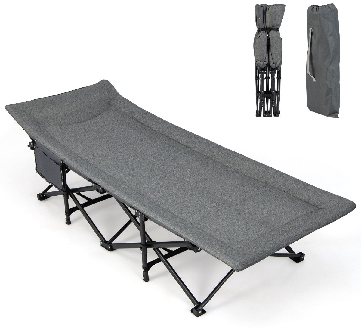 SureDeal® - Bedd - Veldbed Inklapbaar Campingbed - Zijzak Draagbare Campingstoel - Draagtas Logeerbed - Binnen - 190x68,5x48,5 cm - Grijs