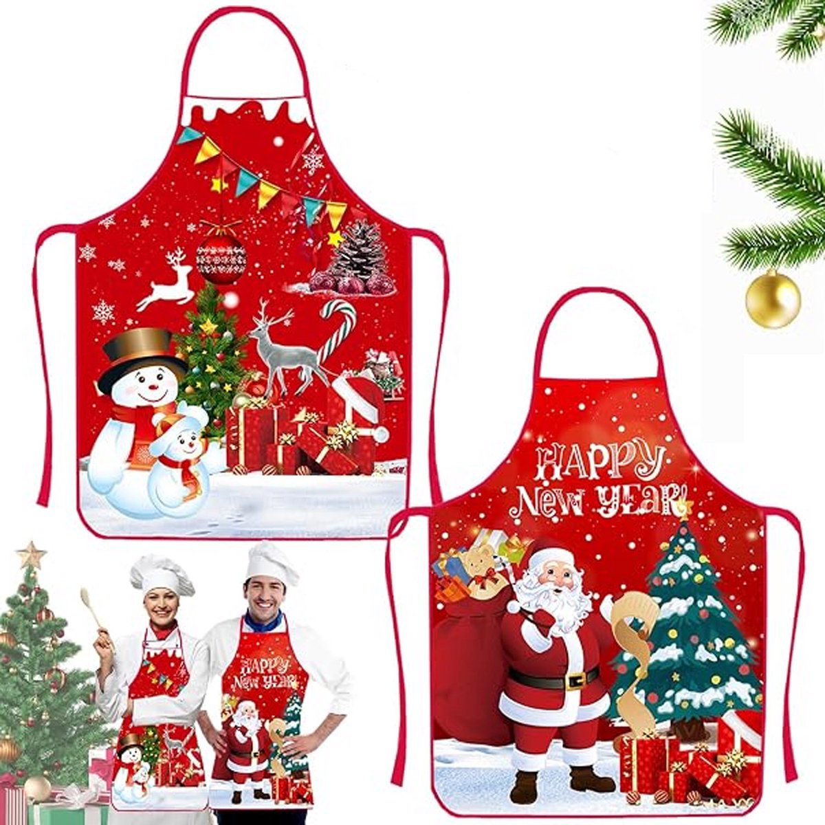2-delige kerstschorten - 80*60cm - Unisex - Keuken Koken - Keukenschort - Kerst Schort - Kerstschort Volwassenen - Verstelbaar Keukenschort - Waterdicht - Kerstvakantie feestartikelen
