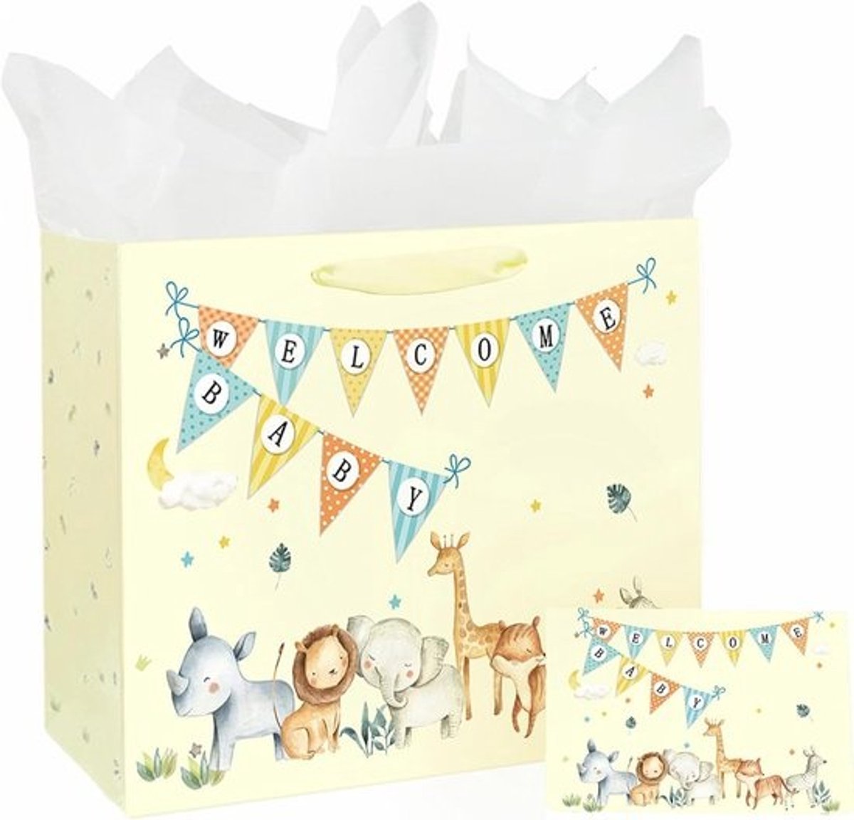 Grote Cadeautas 13 Inch Voor Baby Jongen Meisje - Inclusief Wenskaart & Tissuepapier