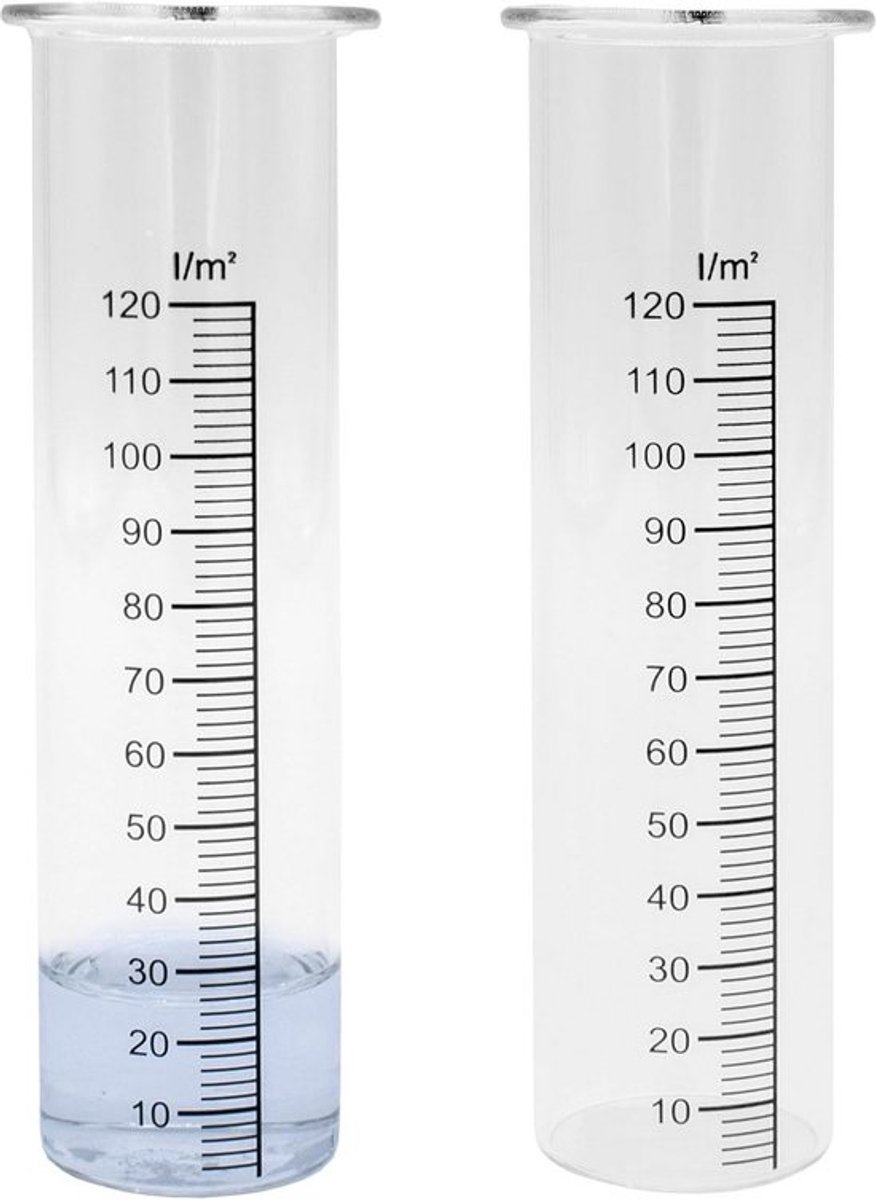Regenmeter Glas - Reserve Cilinders - Tuin Meten - Met Zwarte Schaal - Set van 2 - Transparant