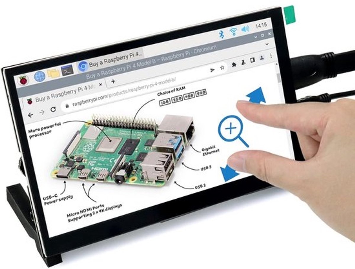 7 inch IPS touchscreen monitor 1024x600 HDMI 5-punts aanraak voor Raspberry Pi 5/4/3B+ Jetson Nano PC