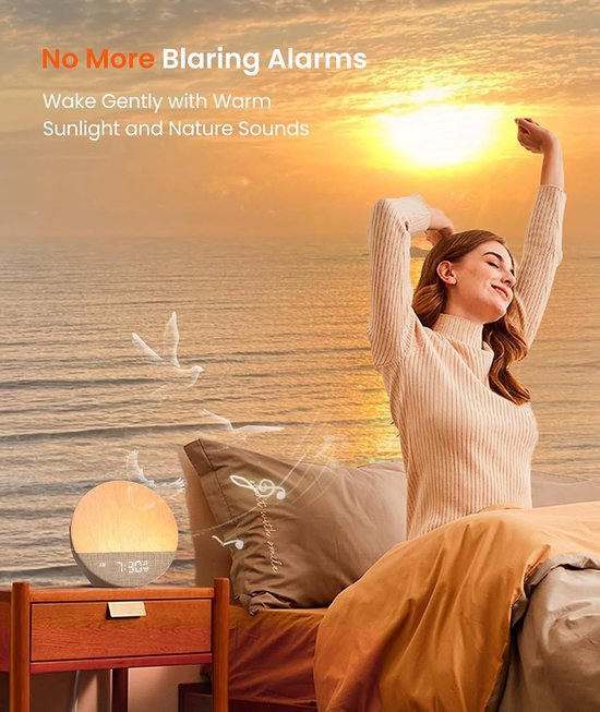 Wake-up Light - Natuurlijk Alarm - Rustig Ontwaken - 29 Rustgevende Geluiden - 9 Kleuren - Wit — afbeelding 3