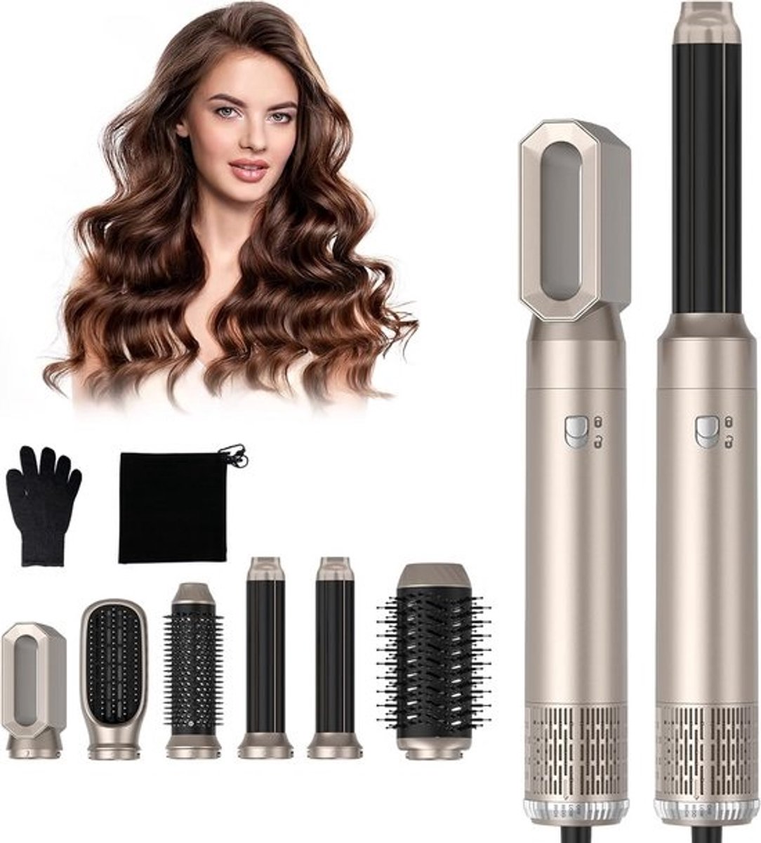 Föhnborstel Haardroger Brush 6 in 1 - 3 Temperatuurregelingen voor Drogen, Krullen, Rechtmaken, Stylen