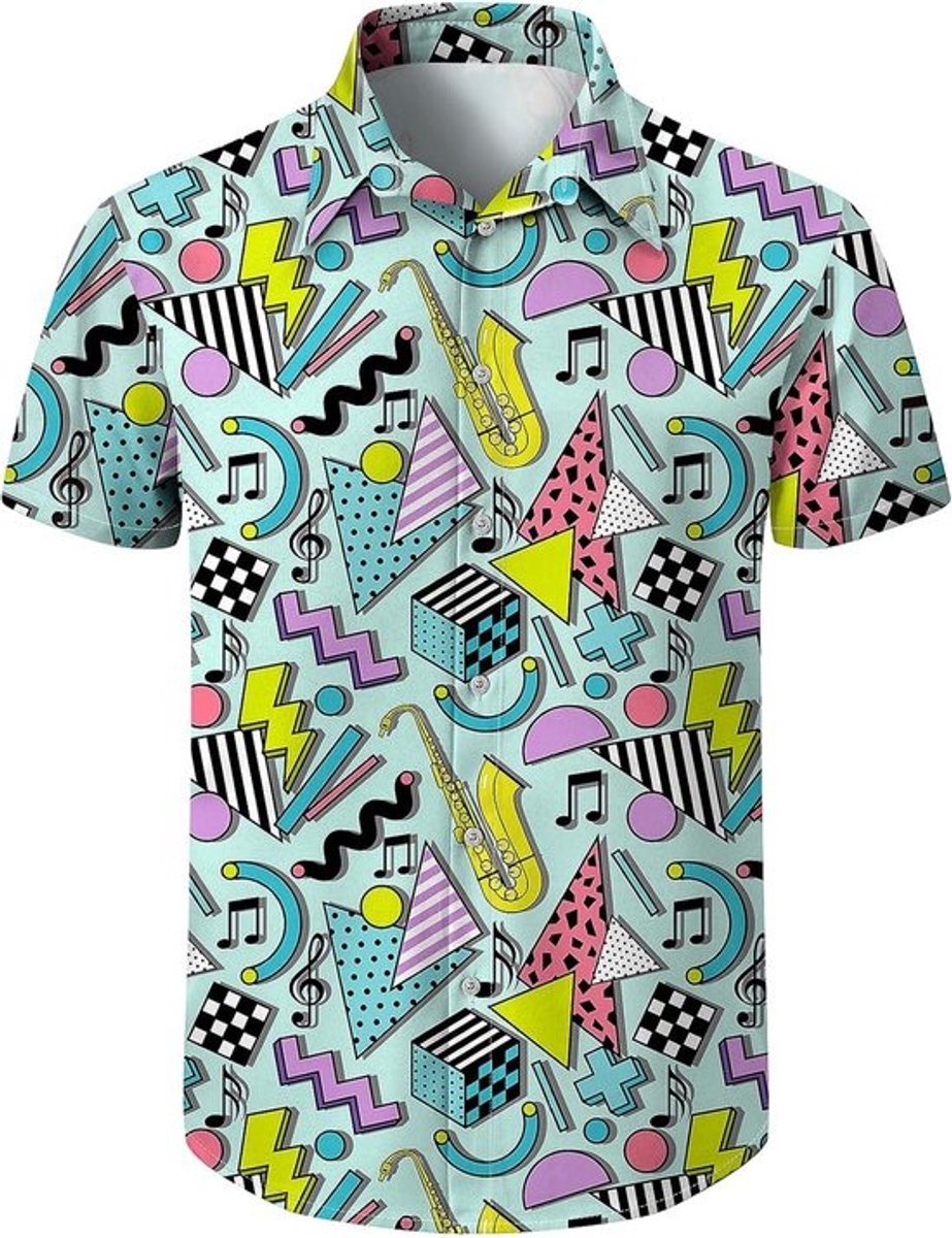 Heren Hippie Shirt Jaren '70 Stijl Casual Korte Mouw Funky Print
