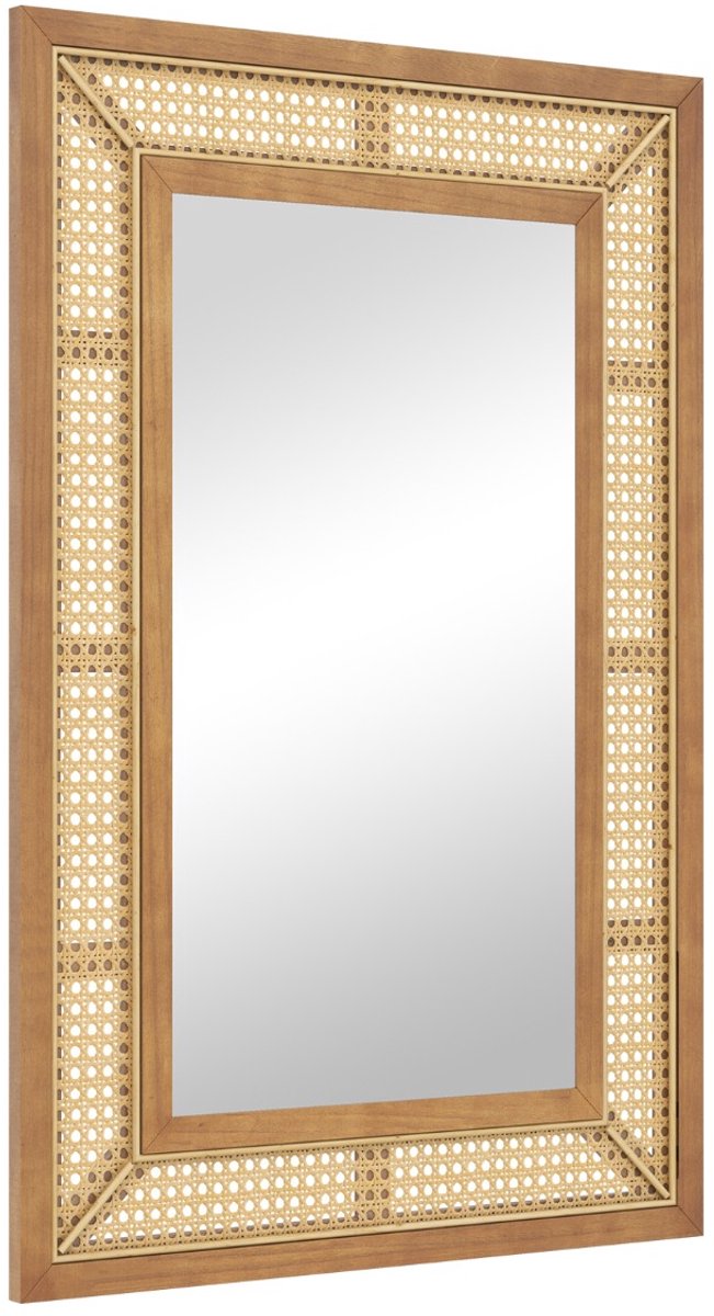 SureDeal® - Wandspiegel - Rotan Rechthoekige Decoratieve - Houten Lijst Verticale - 90x60 cm - Naturel