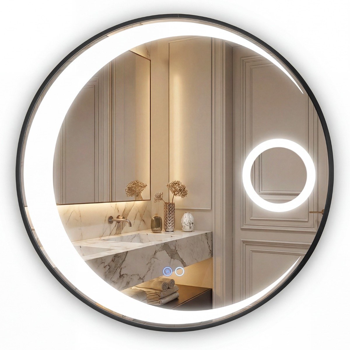 SureDeal® - Wandspiegel - Ronde Badkamerspiegel Badkamerspiegel - Aluminium Ronde - 61x3,5 cm - Donkerbruin