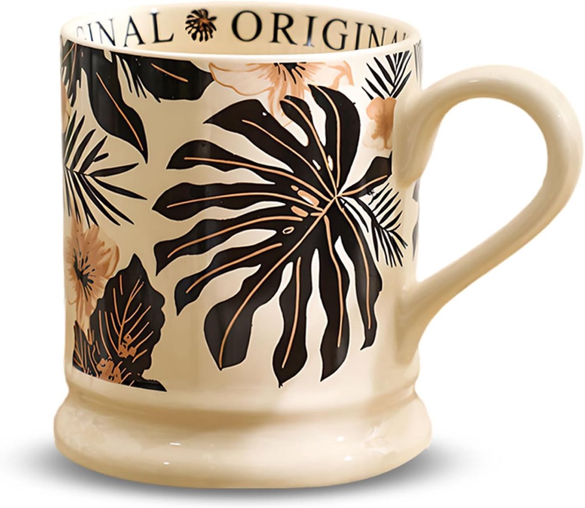 Grote Porseleinen Koffiemokken 380ml met Handvat, Set van Bloemmotieven voor Koffie, Thee en Chocolademelk