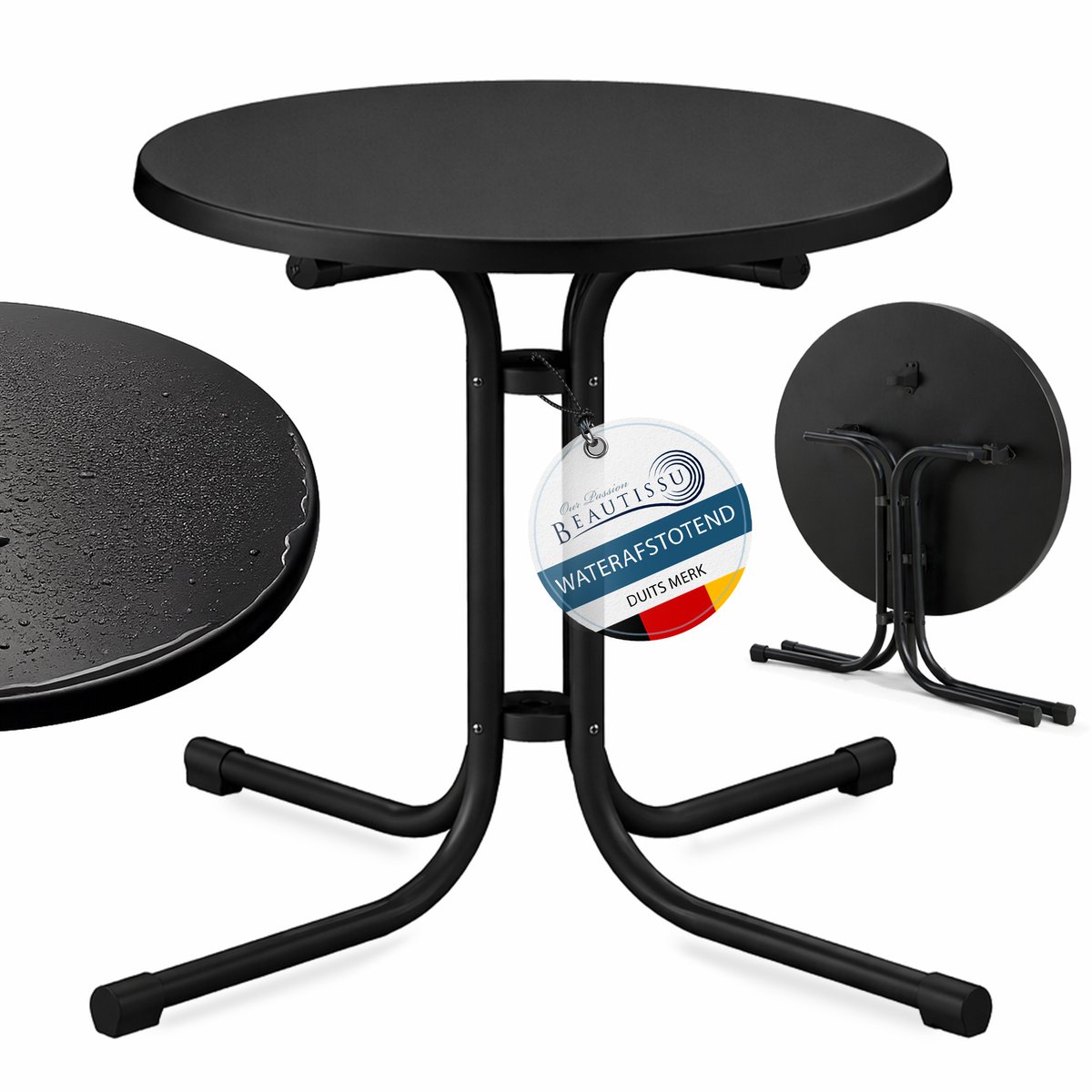 Beautissu Bistrotafel Buiten Ø 60 cm Waterdicht – Inklapbare Ronde Tuintafel Terrastafel Balkontafel – Campingtafel Sta-tafel Eettafel – Hoogte 70 cm – Zwart – Bistroni