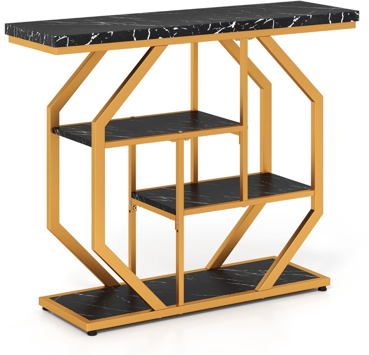 SureDeal® - Consoletafel - Console Tafel Traps - Opbergruimte - Kunstmarmeren Tafelblad - 100x29,5x80 cm - Donkerbruin