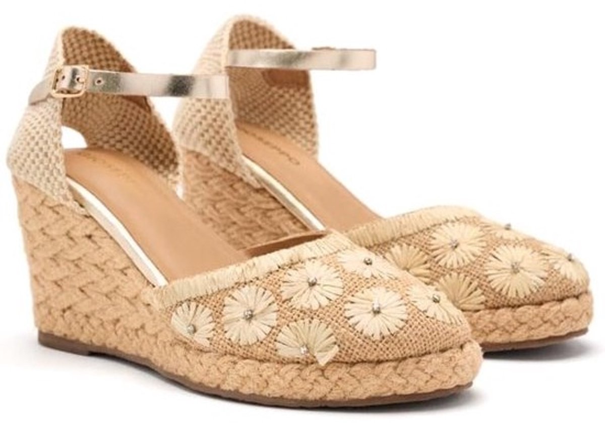 Dames Espadrille Sleehak Sandaal met Bandjes