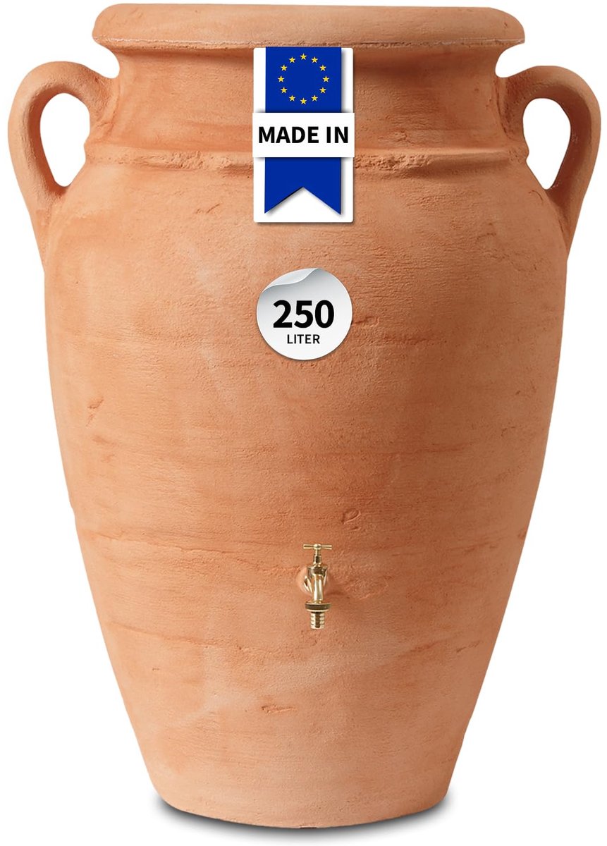 Regenton 250 Liter Amfora met 3D Decor UV-Bestendig Weerbestendig Kunststof Terracotta