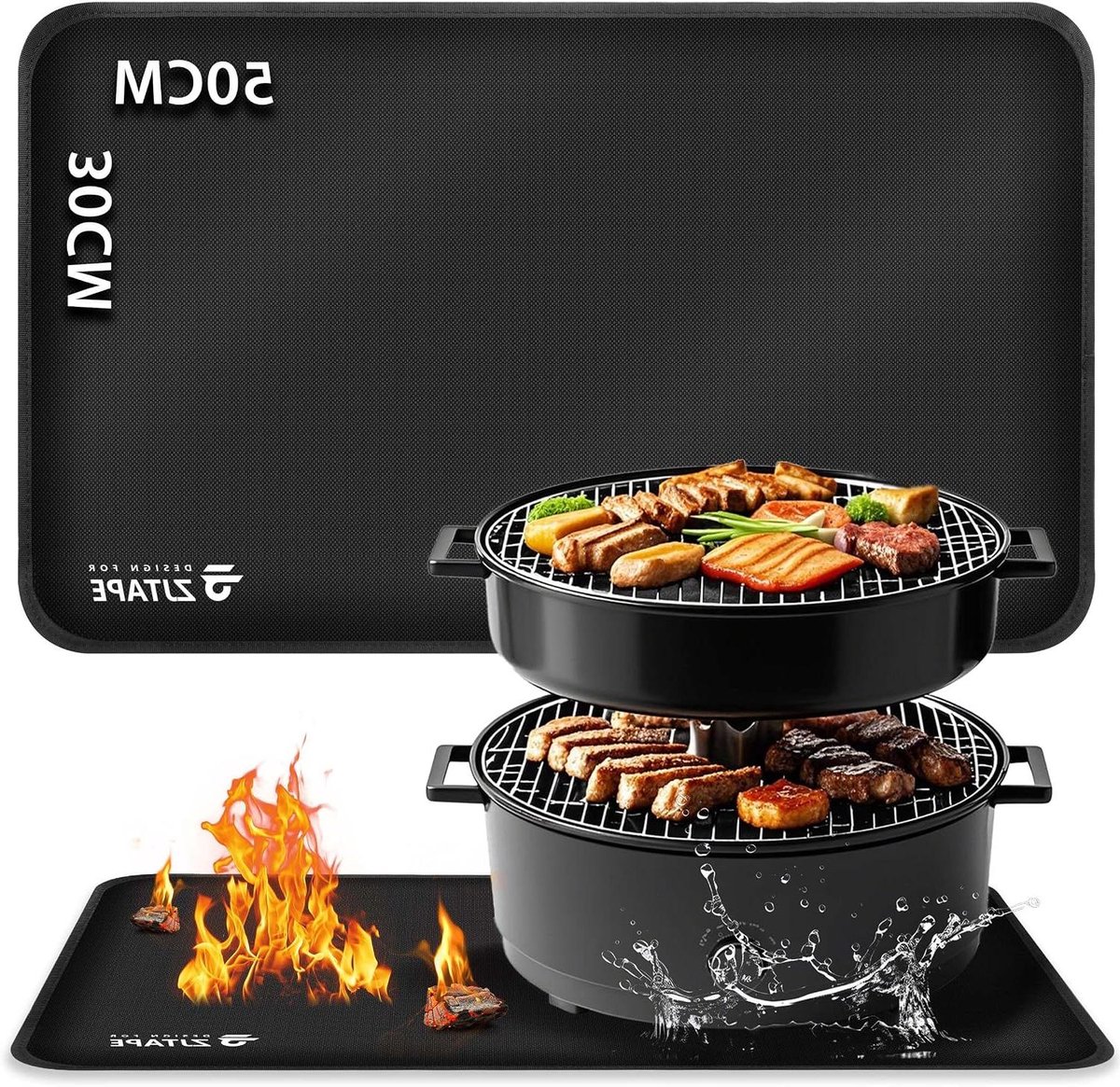 Vuurvaste onderlegger - Hittebestendige mat - Grill bescherming - Glasvezel siliconen - 50 x 30 cm - Zwart