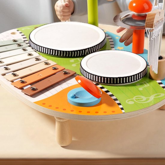 6-In-1 Houten Kinderdrumstel - Speeltafel Baby - Muziektafel - Activiteiten tafel - Houten Speelgoed 1 jaar - Muziekinstrumenten - Speelgoedinstrument - Montessori - Educatief — afbeelding 2