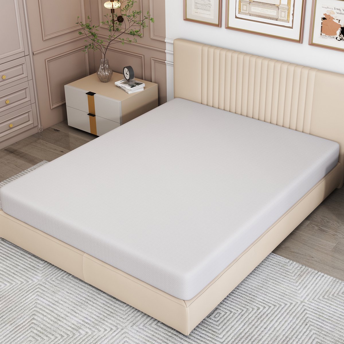 Wishdor Matras - H3 stevig - Ergonomisch en ademend - Polyether schuim met afneembare polyester tijk - Antislip en handgrepen - Wit - 140 x 200 x 16 cm