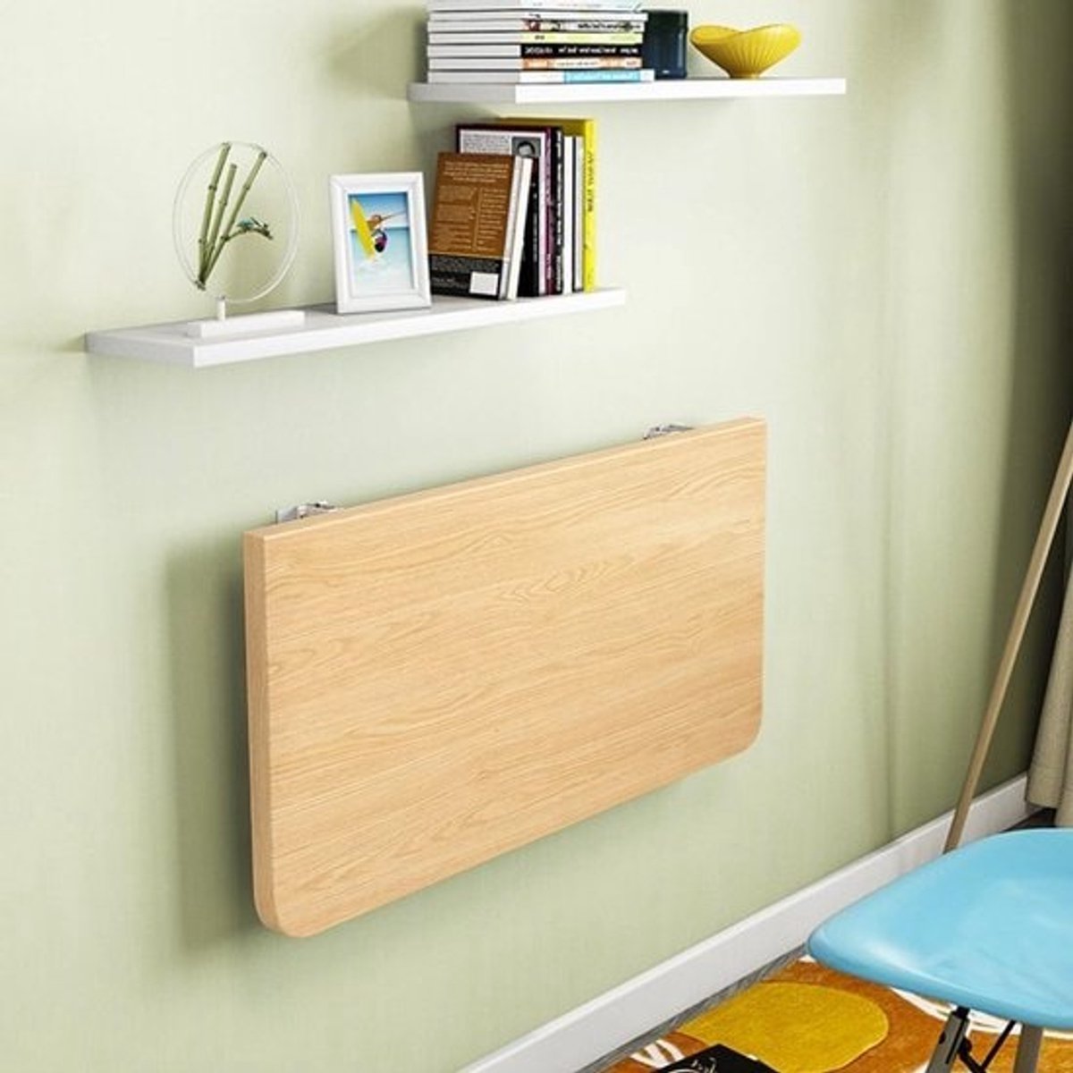 Houten Wandtafel - Klaptafel Inklapbaar - Ruimtebesparend Werken - Verdikt Stabiel Blad - 60 x 30 cm - Walnootkleur