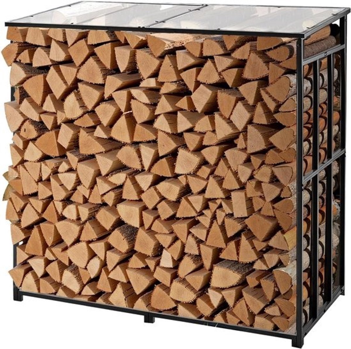 Brandhout Opslag - Houtrek Buiten - Droog Hout Houden - Weerbestendig Dak - 143x143x70 cm - Zwart