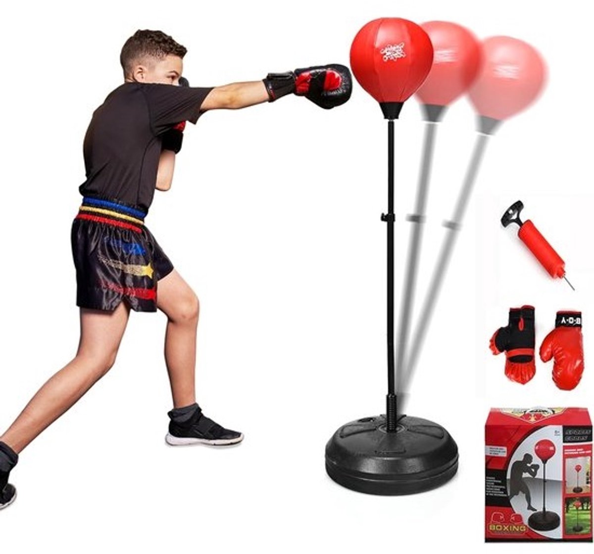 Bokszak - Bokstraining - Zelfstandig trainen - In hoogte verstelbaar - Tot 154 cm - Rood Zwart