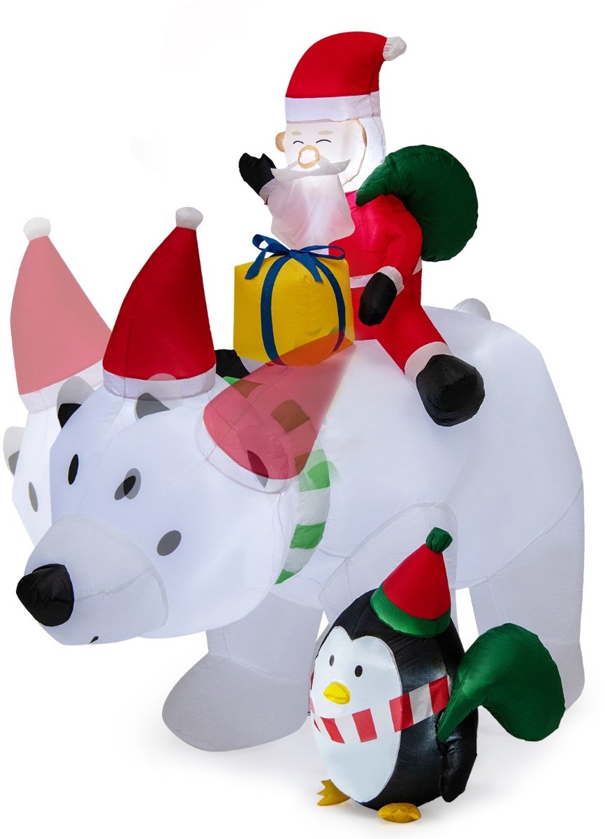 SureDeal® - Opblaasbare kerstfigur - Hoge Ijsbeer Kerstman - Pinguïn Verlichte Geanimeerde - Tuin Erf - 230x70x210 cm - Veelkleurig