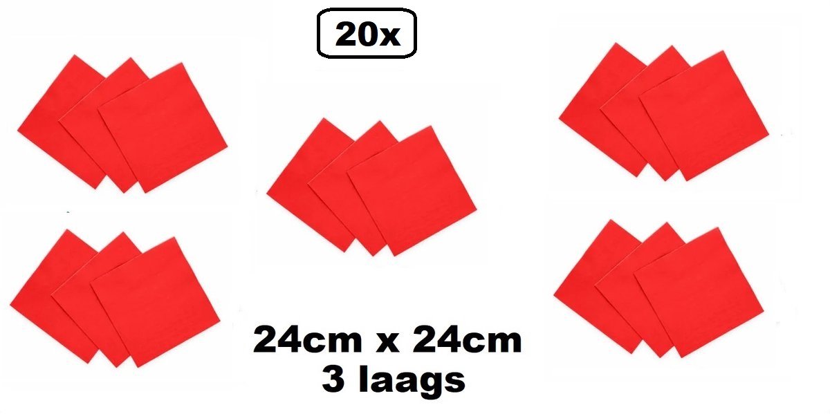 20 stuks Servetten rood 24cm x 24cm - 3 laags - Party Cocktail servet diner eten knoeien restaurant BBQ thema feest verjaardag feest