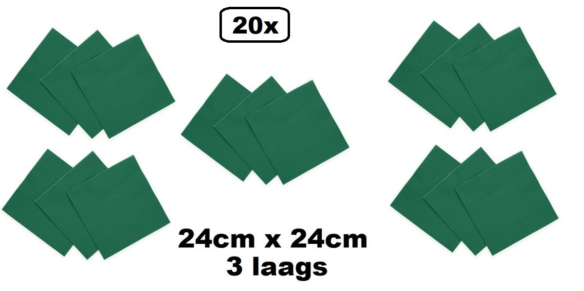 20 stuks Servetten groen 24cm x 24cm - 3 laags - Party Cocktail servet diner eten knoeien restaurant BBQ thema feest verjaardag feest