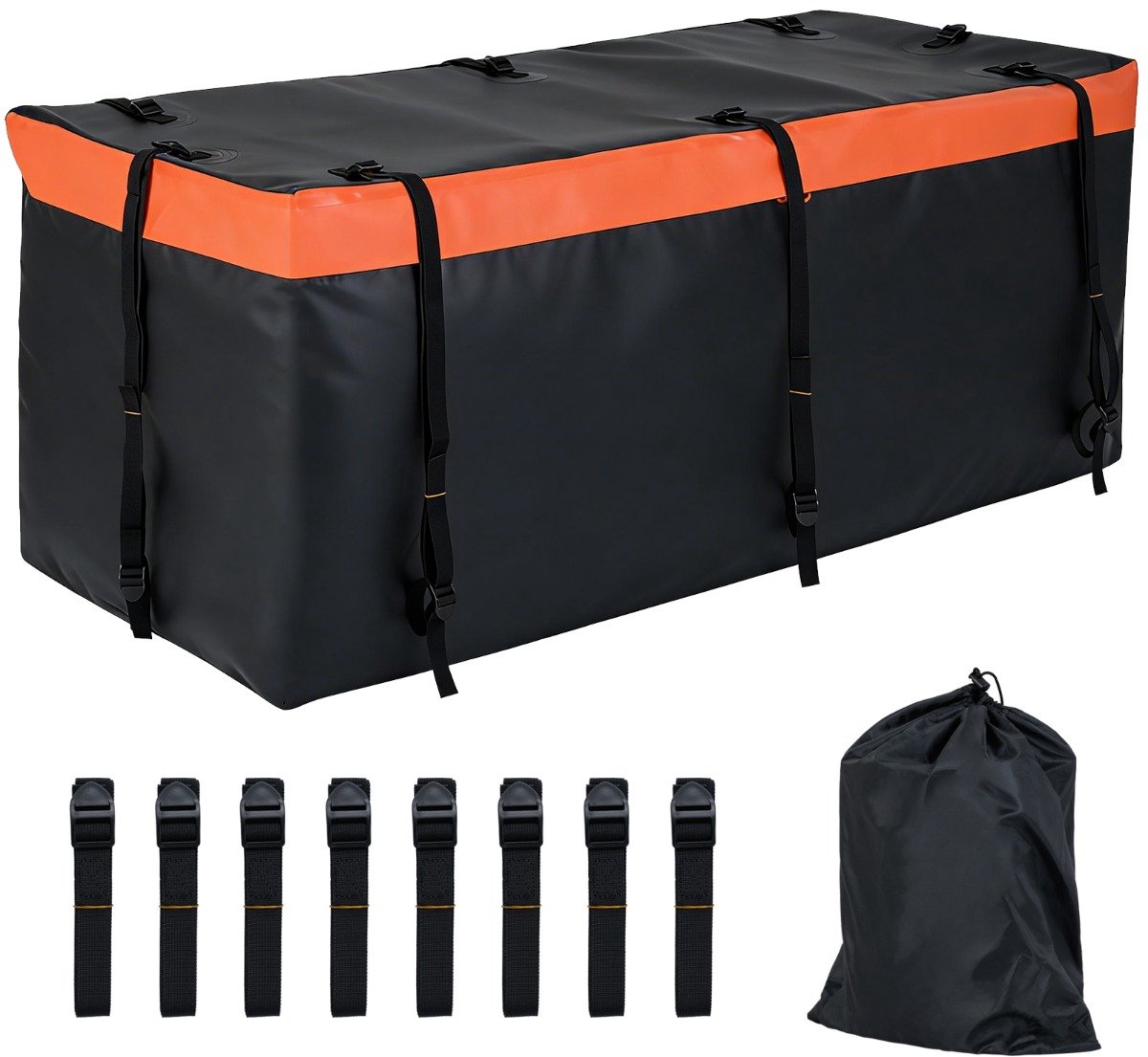 SureDeal® - Kamper - Achterbak - Trekhaak - Waterdichte - Opvouwbare Achtertas PVC - Verstevigde Riemen - 129x42x45 cm - Oranje+Zwart