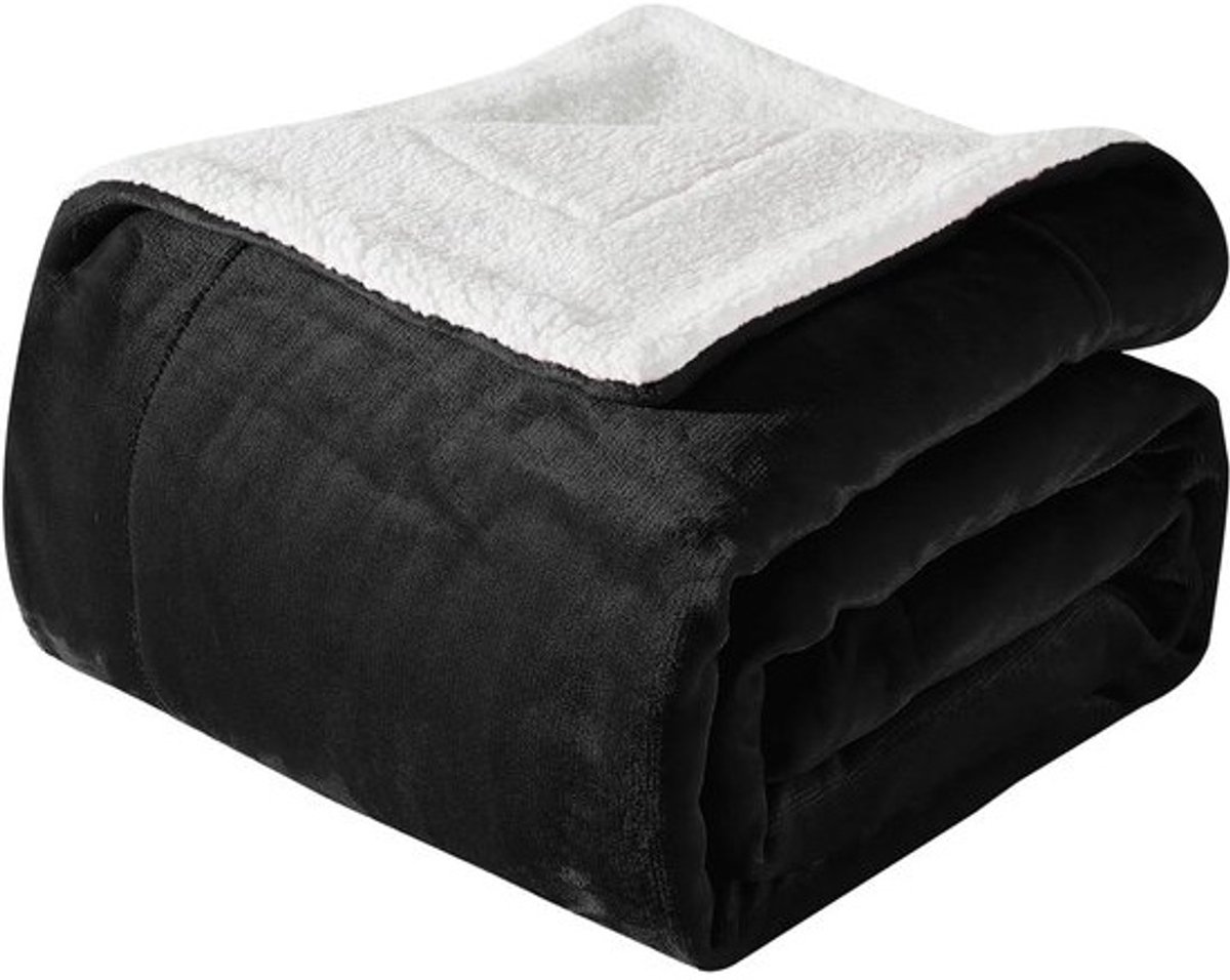 Sherpa Flanellen Deken - Fleece Plaid - Gezelligheid Creëren - Oeko-Tex Standard 100 - 229 x 173 cm - Zwart