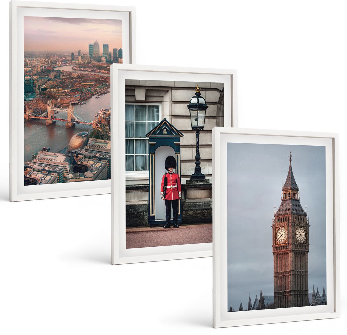 Wallfluent 3-Delige Schilderij Set - Uitzicht Op Londen Met De Brug En De Big Ben. - 40 x 60 - Wanddecoratie - Moderne Interieurdecoratie - Stijlvolle Muurdecoratie
