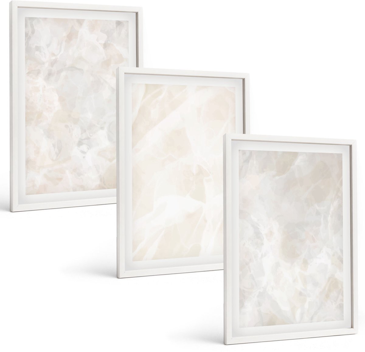 Wallfluent 3-Delige Schilderij Set - Pastelkleurige Stenen Structuren Van Wit Marmer - 40 x 60 - Muurdecoratie - Decoratieve Schilderijen - Wohnzimmer