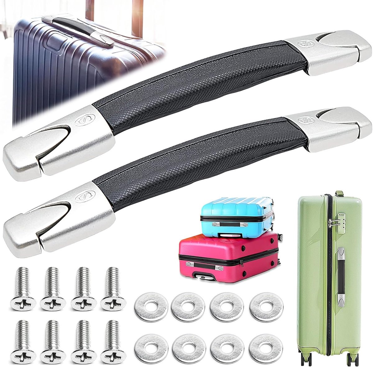 Begpoee 2 Stuks Koffer Handvat Grip - Vervangende Bagage Handgreep Voor Reiskoffers, Gereedschapskisten (23 cm, Zwart - ShopVlot