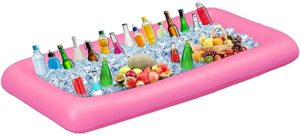 SSTRWGOOD Opblaasbare buffet-ijsbak/ijsbar – Ideaal geschikt voor zwembadfeestjes – Geschikt voor buffetten, salades en catering; geweldig geschikt voor feestjes, picknicks en kamperen – 130 x 60 x 12 cm – Roze