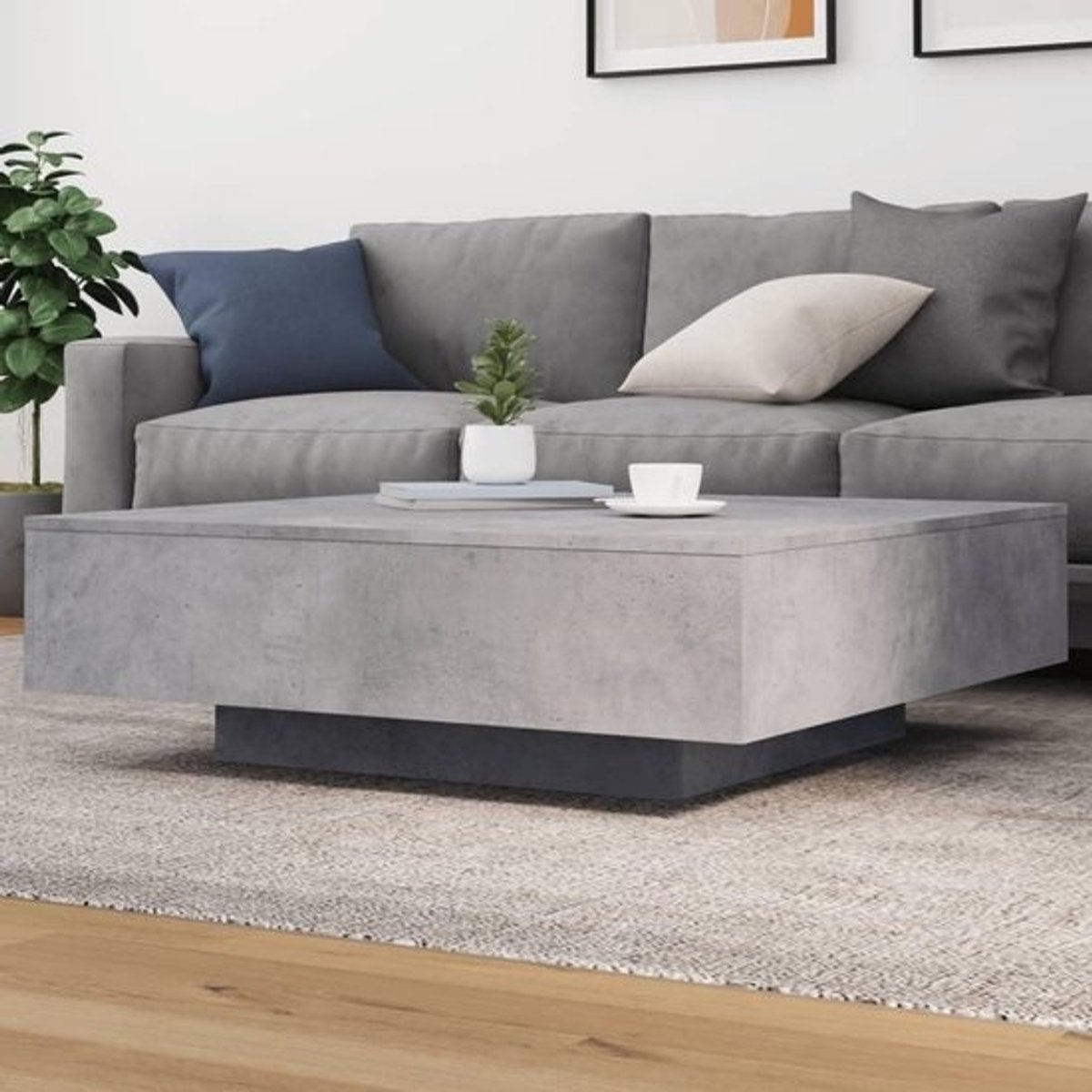 Moderne salontafel - Bijzettafel legplank - Woonkamer inrichten - Stabiel tafelblad - 100x100x31 cm - Betongrijs