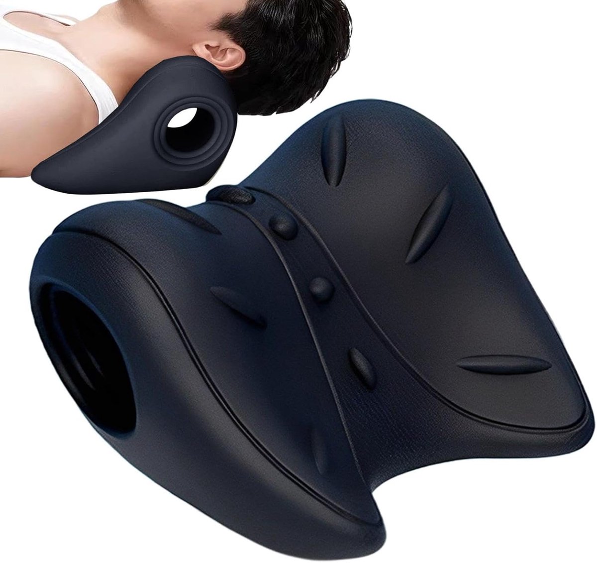 Nek‑ en schouderontspanner, cervicale nekstretcher voor mannen en vrouwen, te gebruiken in bed, op de bank, auto, vliegtuig en thuis（zwart）