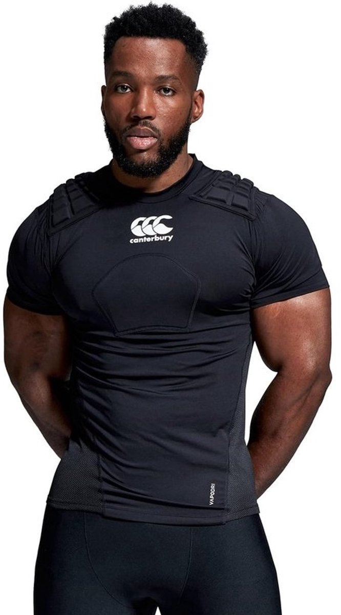 Rugby Bescherming Vest voor Borst en Schouders - Ademend, Lichtgewicht en Flexibel in Zwart - Medium
