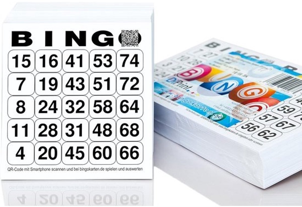 Bingokaarten 500 Stuks Systeem 25 in 75, 10,5 x 11 cm, 90 g/m²
