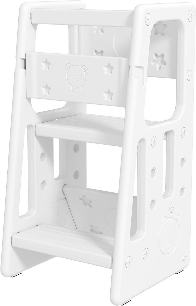 Leertoren Kinderen - Observatietoren Keuken - Zelfstandig Ontdekken - 3 Niveaus Verstelbaar - 47 x 47 x 90 cm - Wit