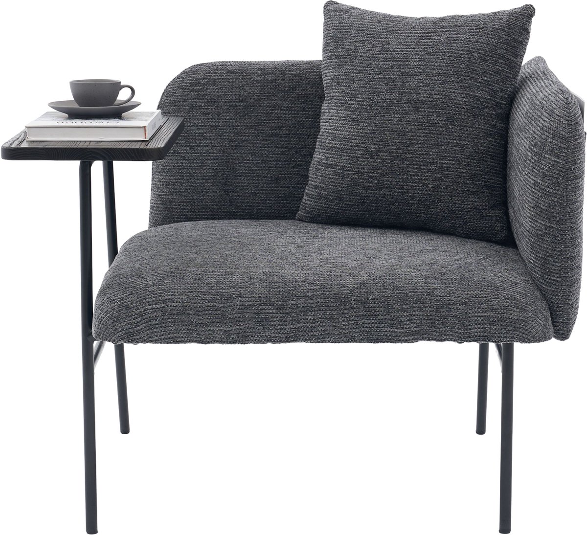 Ropilly Moderne fauteuil met bijzettafel - Stoel met opbergvakken - Ademende stof - 250kg draagvermogen - Woonkamer - 86x72x71cm - Lichtkleurig Donkergrijs