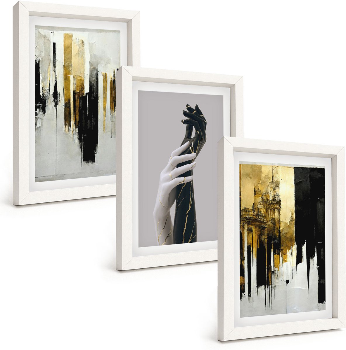 Wallfluent 3-Delige Schilderij Set - Abstracte Schilderpatronen En Twee Handen - 20 x 30 - Wanddecoratie - Muurdecoratie - Moderne Interieurdecoratie