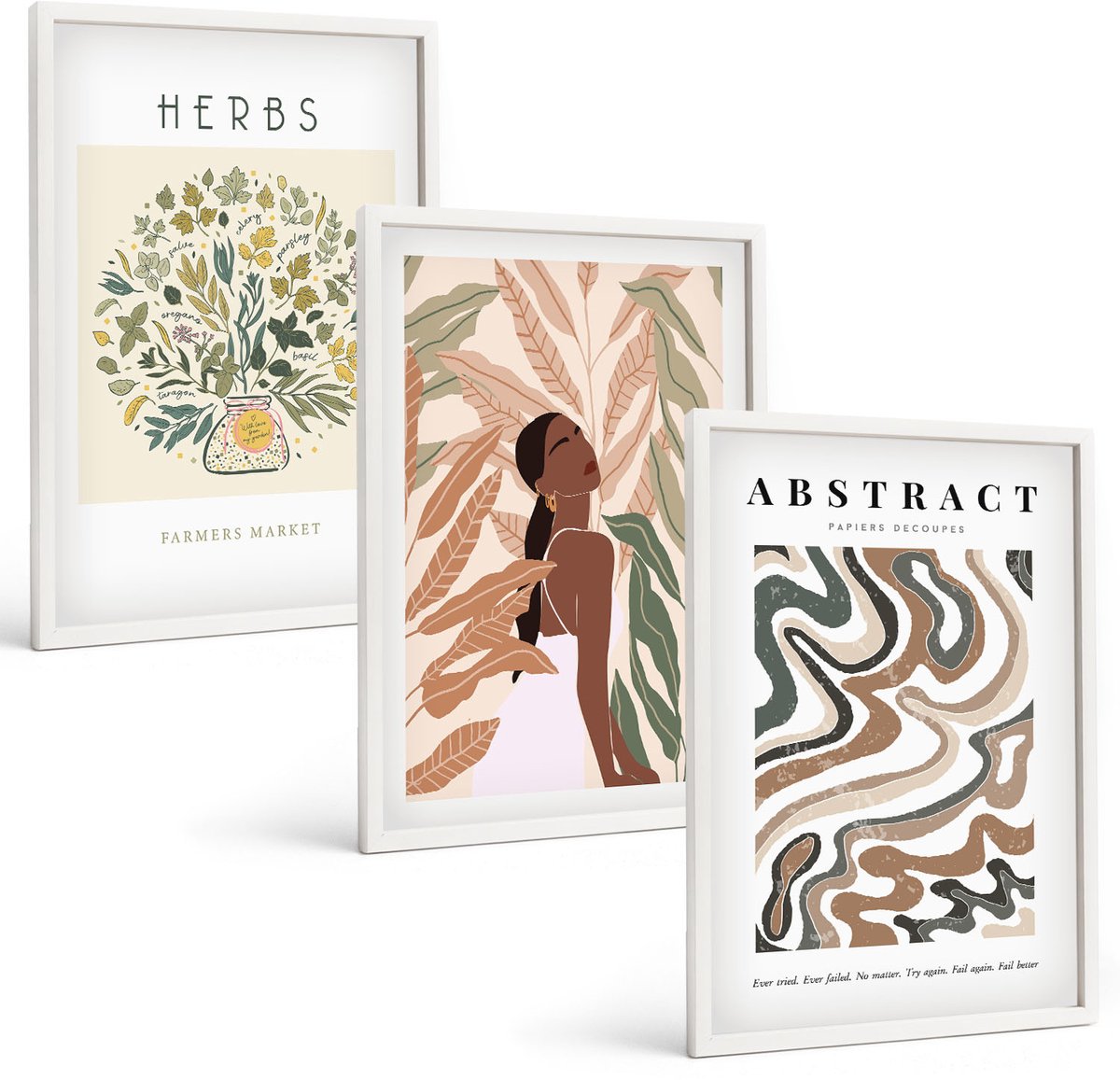 Wallfluent 3-Delige Schilderij Set - Boho-Esthetiek, Pastelkleurige Minimalistische Posters - 40 x 60 - Muurdecoratie - Wanddecoratie - Slaapkamer - Woonkamer Decoratie