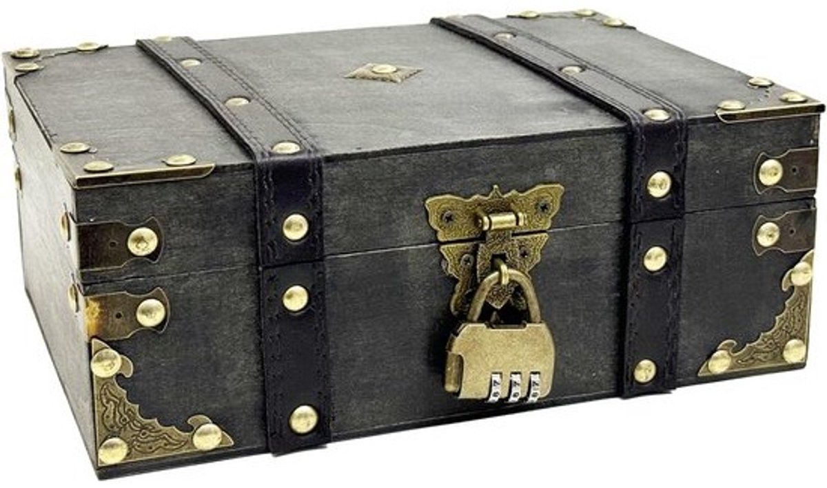 Houten Schatkist met Cijferslot - Vintage Opbergdoos voor Sieraden en Decoratie
