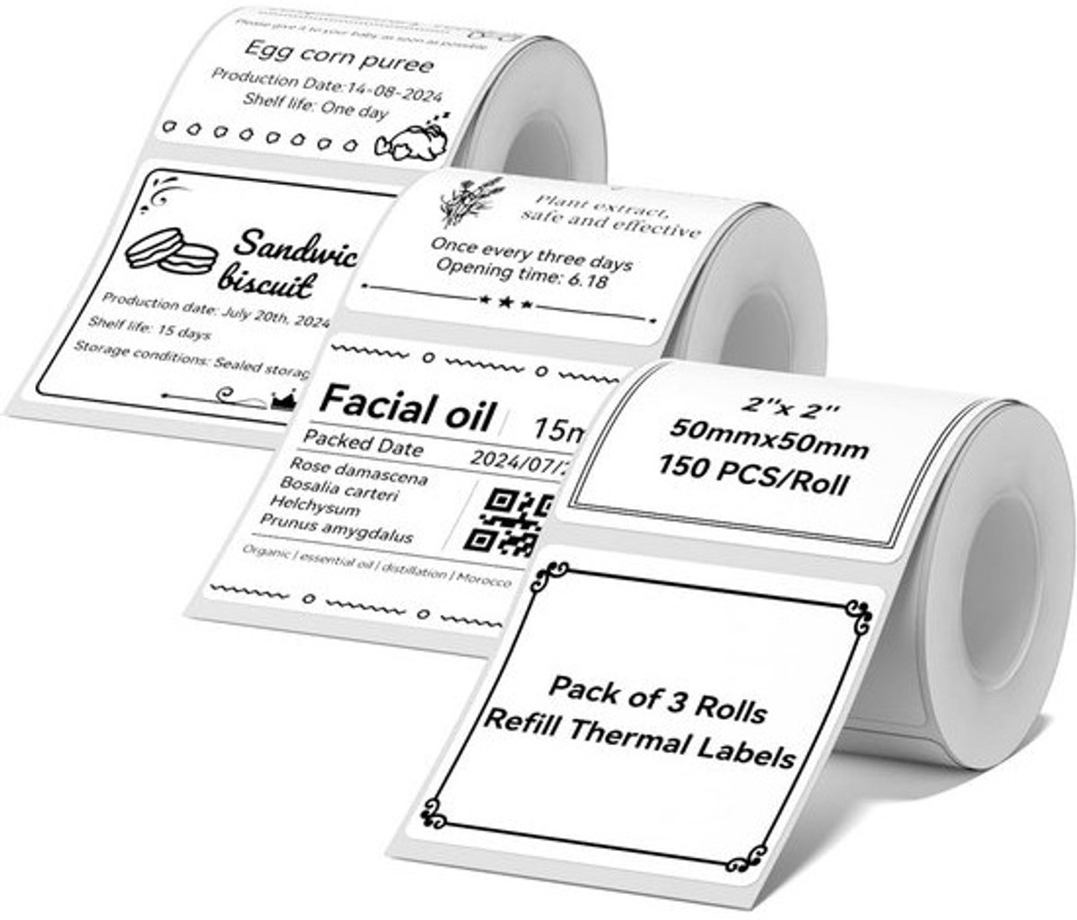 3 rollen witte labels 50x50 mm compatibel met Niimbot B1 B21 B3S