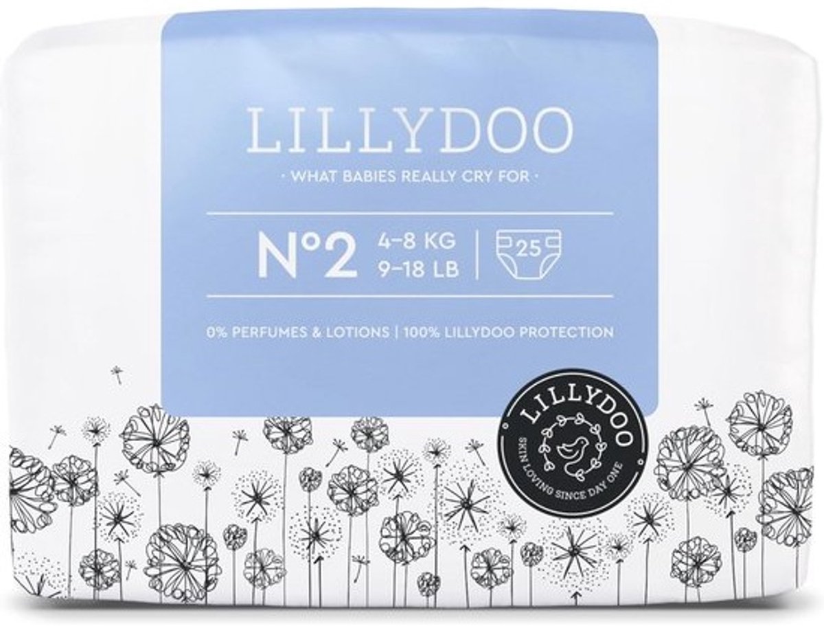 Lillydoo Luiers Maat 2 voor Baby's 4-8 kg - 25 Stuks - Zacht & Huidvriendelijk - FSC Mix