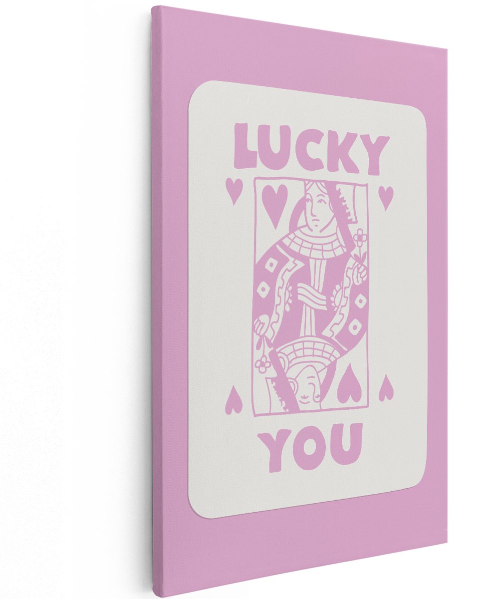 Artaza Canvas Schilderij Lucky You Speelkaart - 120x180 cm - Groot - Wanddecoratie Hart - Muurdecoratie Roze - Retro Schilderijen Op Canvas