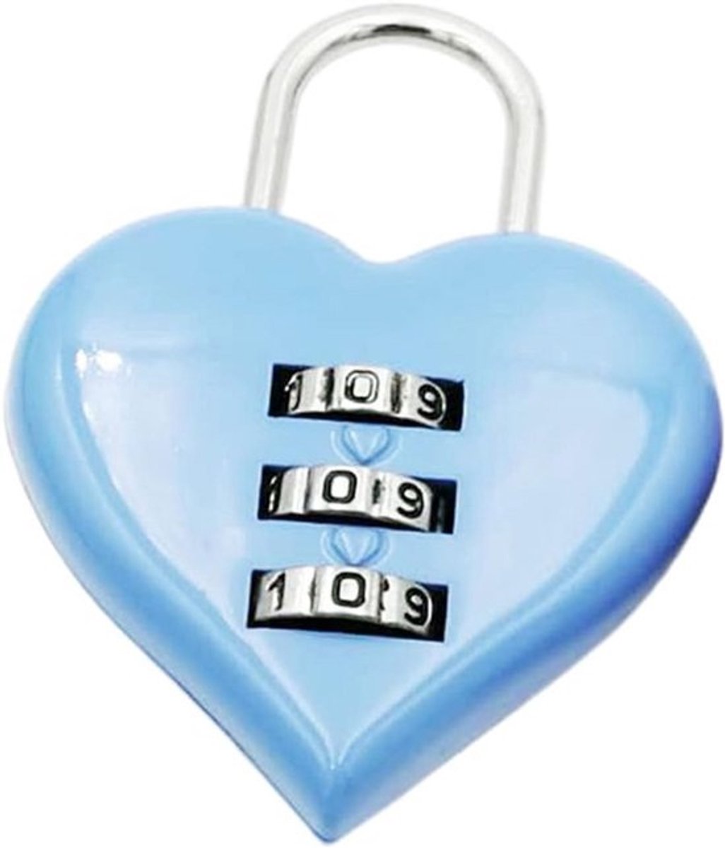 Mini Hart Combinatie Hangslot - 3-cijferige Code Slotje voor Koffers, Kluisjes, Rugzakken, Sieradendoosjes - Lichtblauw