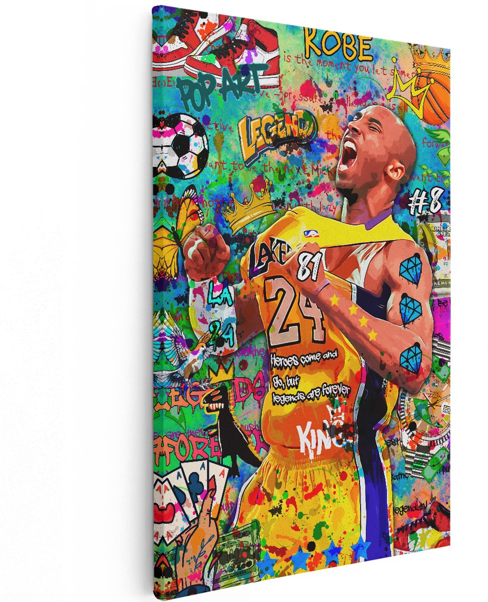 Artaza Canvas Schilderij Kobe Bryant - 120x180 cm - Groot - Pop Art Wanddecoratie - Muurdecoratie Basketbal Legend - Decoratie Graffiti Lakers