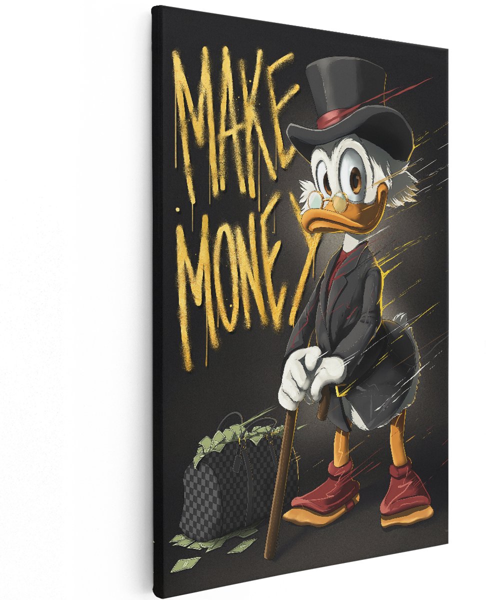 Artaza Canvas Schilderij Dagobert Duck - 120x180 cm - Groot - Wanddecoratie Make Money Graffiti - Muurdecoratie Geld - Decoratie Luxe Schilderijen