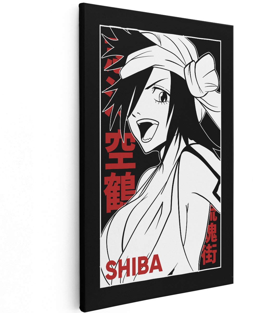 Artaza Canvas Schilderij Anime Meisje Kūkaku Shiba - 120x180 cm - Groot - Wanddecoratie Zwart Wit - Muurdecoratie Manga - Decoratie Slaapkamer