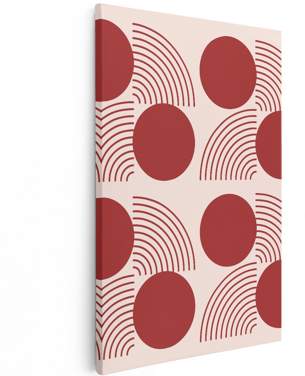 Artaza Canvas Schilderij Abstract - 120x180 cm - Groot - Wanddecoratie Geometrisch - Muurdecoratie Retro - Decoratie Woonkamer Rood