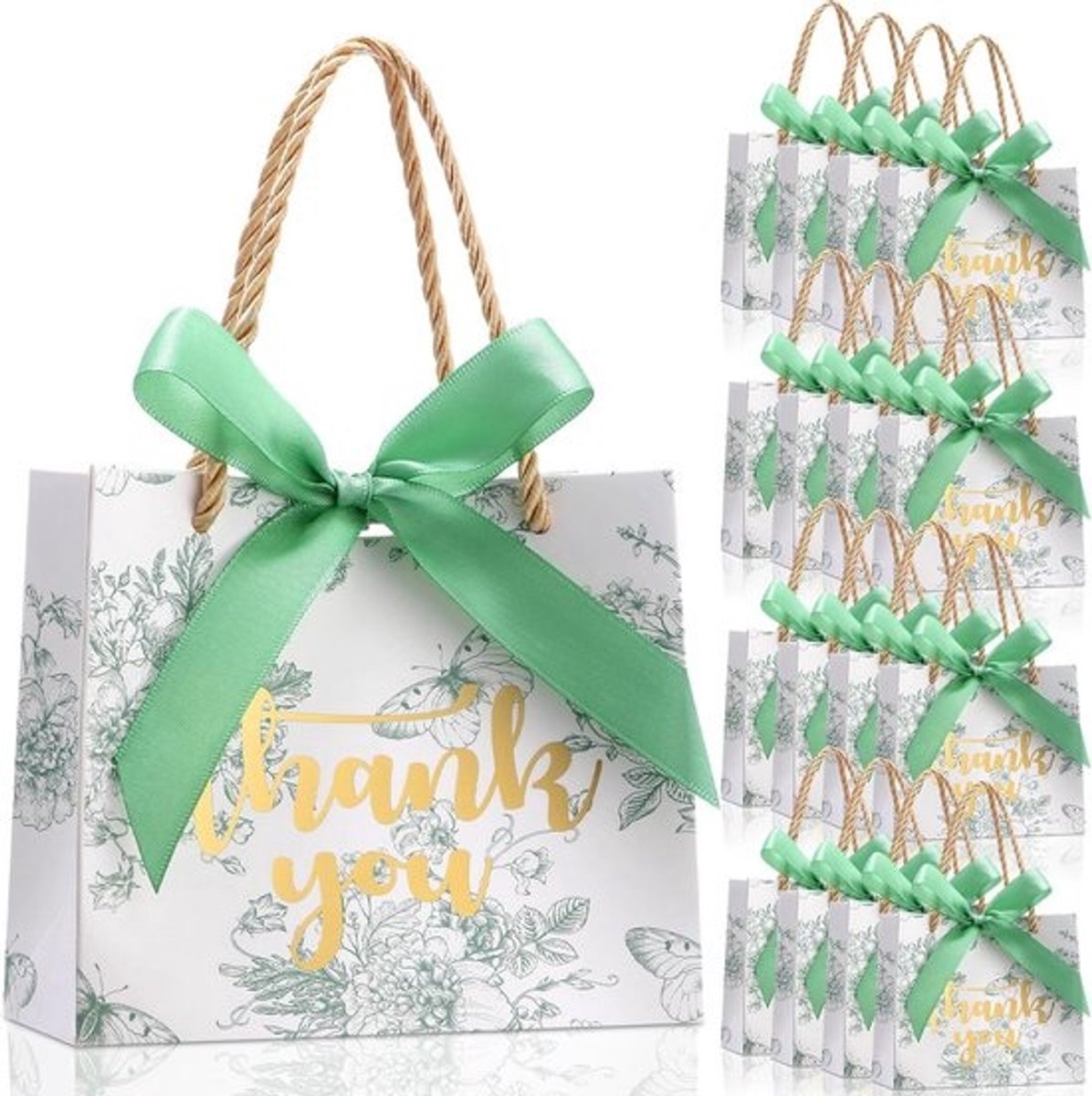 Geschenkzakjes - Papieren tasjes - Feestelijke bedankjes - Met striklint - 40 stuks - Saliegroen