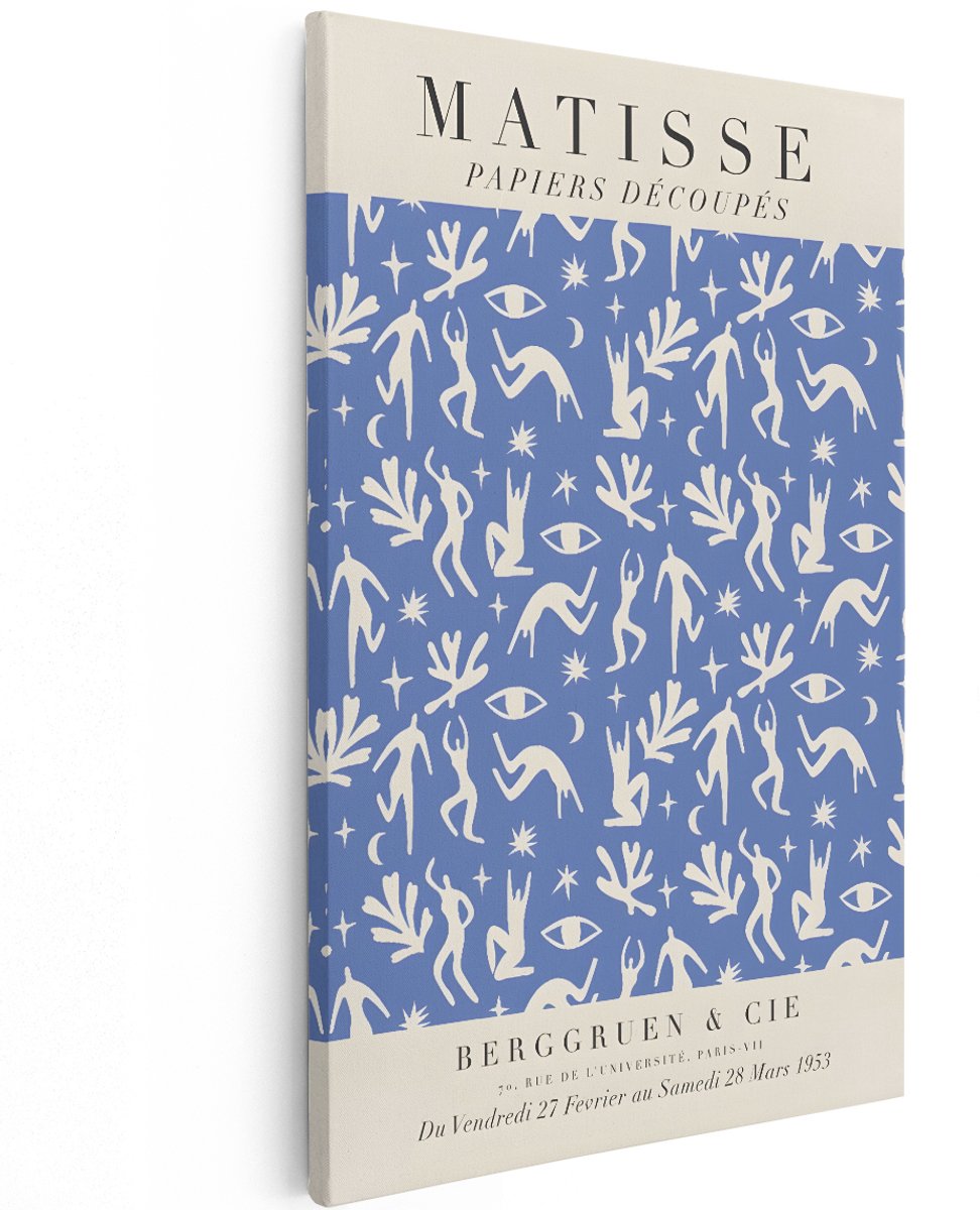 Artaza Canvas Schilderij Matisse - 120x180 cm - Groot - Wanddecoratie Abstract - Muurdecoratie Modern - Decoratie Papiers Découpés - Blauw