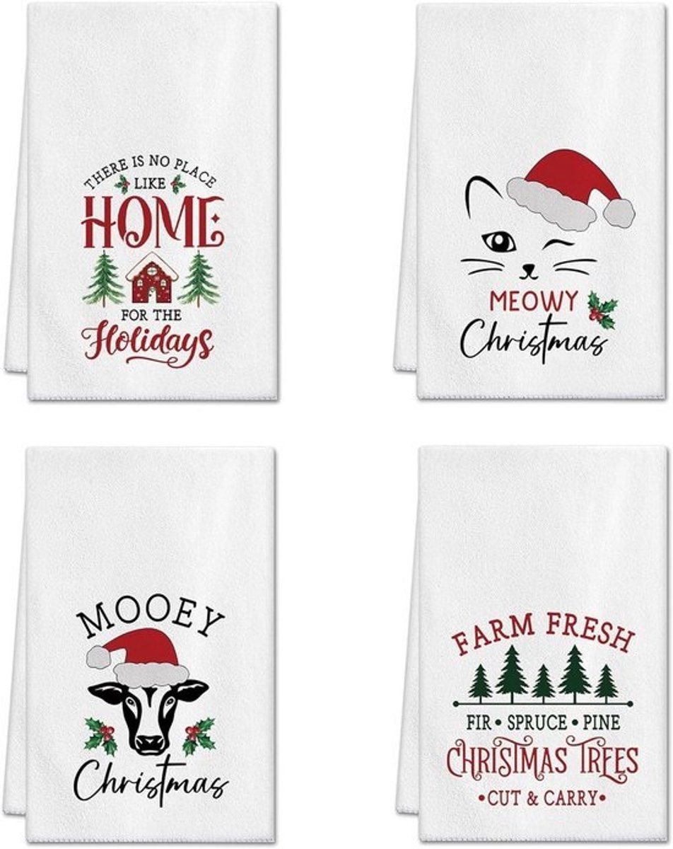 Kerst keukenlakens 45x66 cm set van 2 met leuk design voor winter en kerst decoratie